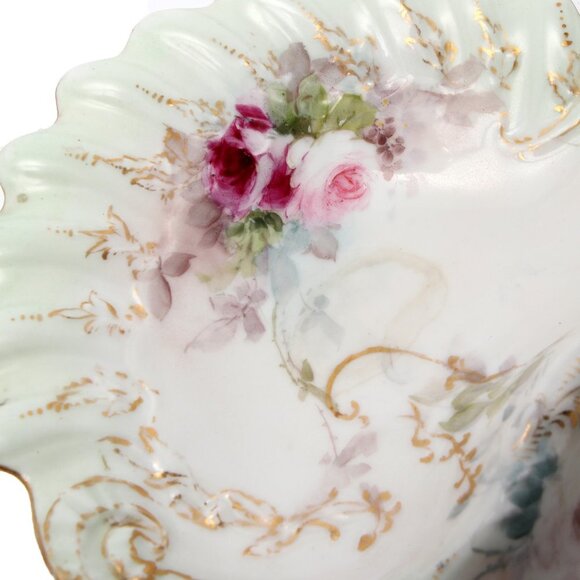 Antique H & Haviland Limoges Fine China Candy Dish Bowl Tray Gold Floral France - Picture 7 of 9